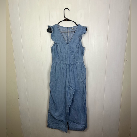 Old Navy Chambray Faux Wrap Tie Belt Jumpsuit Sz S - Picture 4 of 12